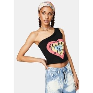 Jaded London One Shoulder Top W/ Diamante Baby Girl Heart Graphic NWT UK12